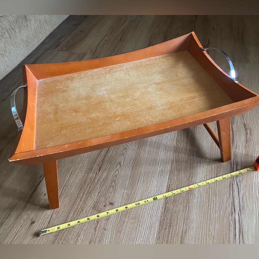 Wooden bed tray table with handles